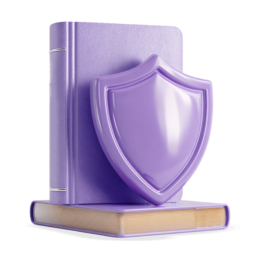 2 фиолетовые книги и щит который их прикрывает